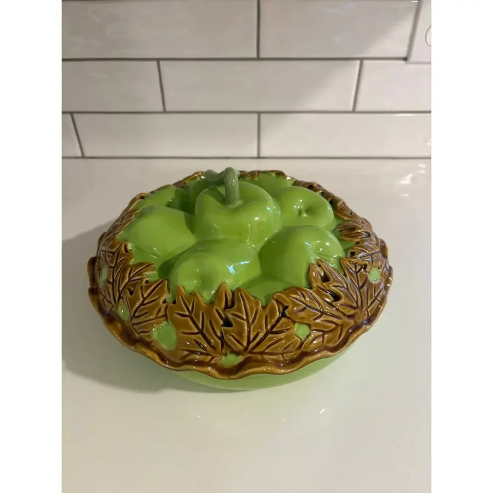 Vintage Ceramic Green Apple Pie Dish